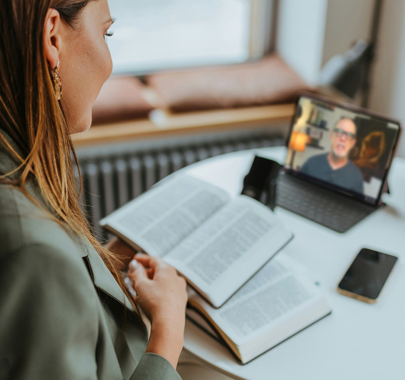 Person on video chat with Life Over Coffee