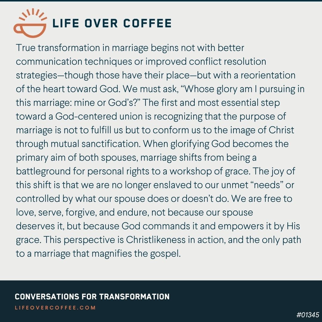 Gospel-centered marriage coffee break by Rick Thomas on sanctification, grace, and glorifying God in marriage